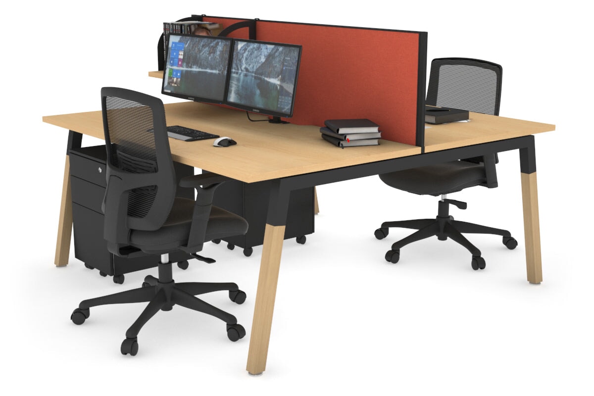 Quadro A Leg 2 Person Office Workstations - Wood Leg Cross Beam [1200L x 800W with Cable Scallop] Jasonl black leg maple orange squash (500H x 1200W)