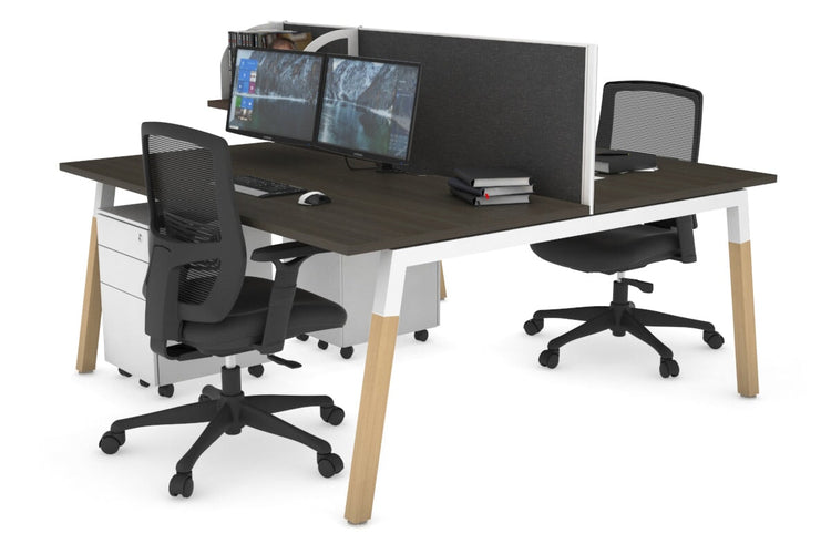 Quadro A Leg 2 Person Office Workstations - Wood Leg Cross Beam [1200L x 800W with Cable Scallop] Jasonl white leg dark oak moody charcoal (500H x 1200W)