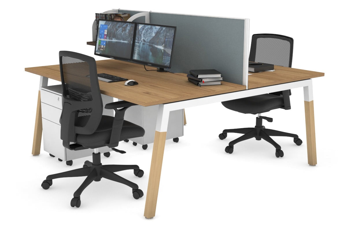 Quadro A Leg 2 Person Office Workstations - Wood Leg Cross Beam [1200L x 800W with Cable Scallop] Jasonl white leg salvage oak cool grey (500H x 1200W)