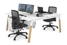  - Quadro A Leg 2 Person Office Workstations - Wood Leg Cross Beam [1200L x 800W with Cable Scallop] - 1
