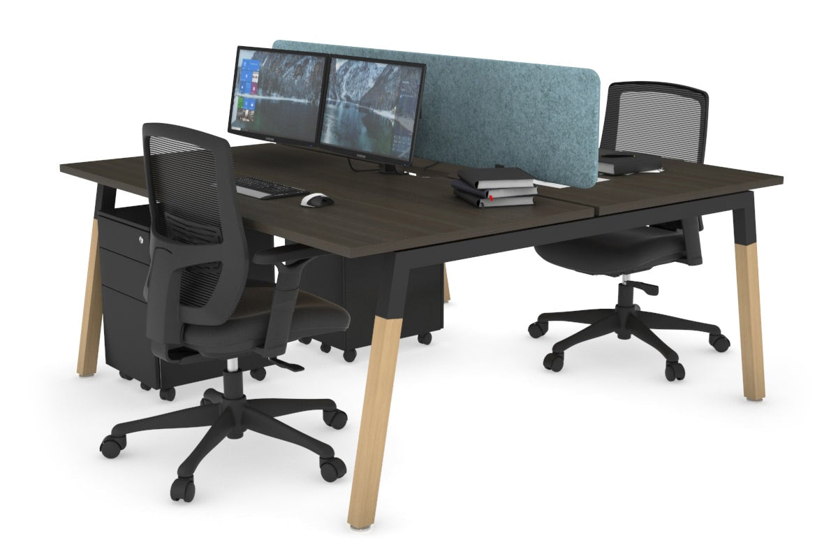 Quadro A Leg 2 Person Office Workstations - Wood Leg Cross Beam [1200L x 800W with Cable Scallop] Jasonl black leg dark oak blue echo panel (400H x 1200W)