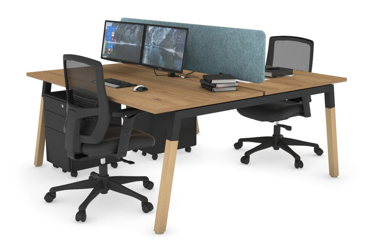 Quadro A Leg 2 Person Office Workstations - Wood Leg Cross Beam [1200L x 800W with Cable Scallop] Jasonl black leg salvage oak blue echo panel (400H x 1200W)