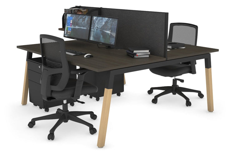 Quadro A Leg 2 Person Office Workstations - Wood Leg Cross Beam [1200L x 800W with Cable Scallop] Jasonl black leg dark oak moody charcoal (500H x 1200W)