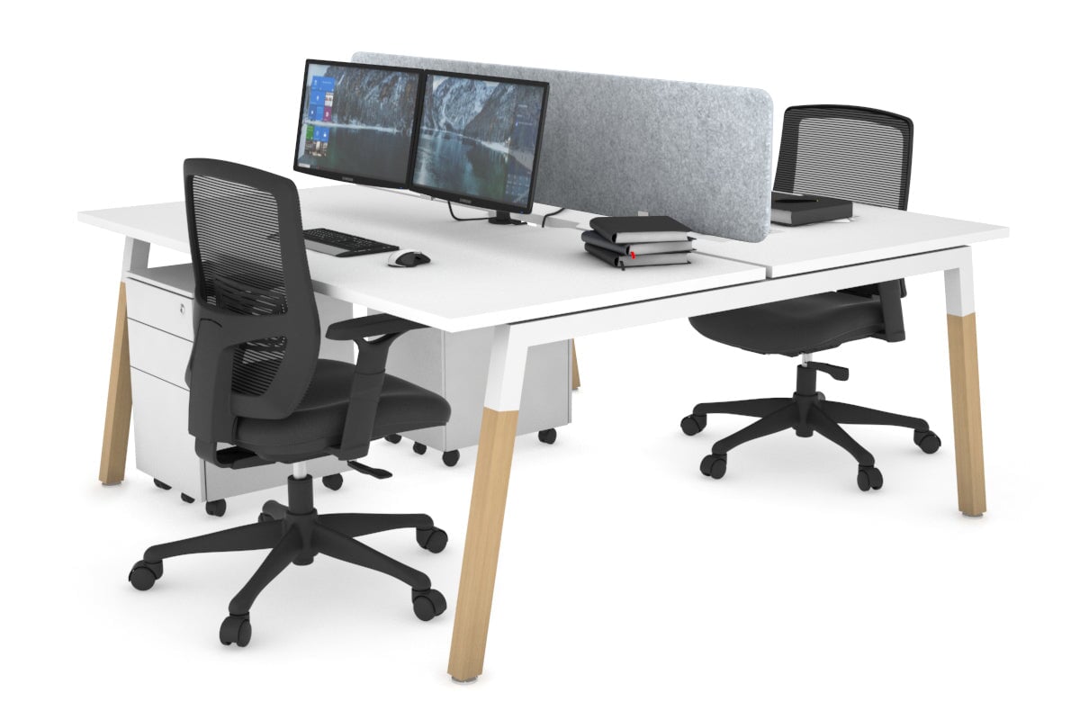 Quadro A Leg 2 Person Office Workstations - Wood Leg Cross Beam [1200L x 800W with Cable Scallop] Jasonl white leg white light grey echo panel (400H x 1200W)