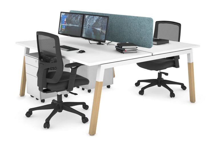 Quadro A Leg 2 Person Office Workstations - Wood Leg Cross Beam [1200L x 800W with Cable Scallop] Jasonl white leg white blue echo panel (400H x 1200W)