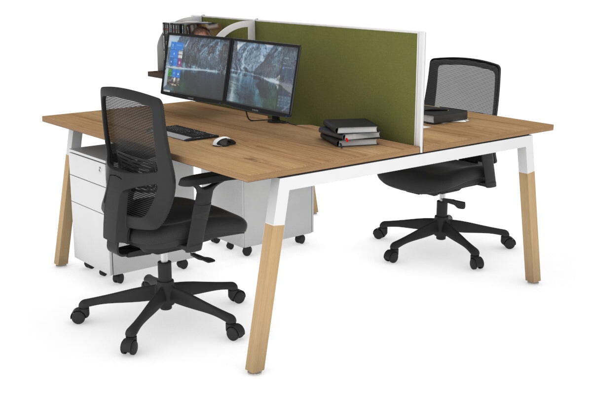 Quadro A Leg 2 Person Office Workstations - Wood Leg Cross Beam [1200L x 800W with Cable Scallop] Jasonl white leg salvage oak green moss (500H x 1200W)