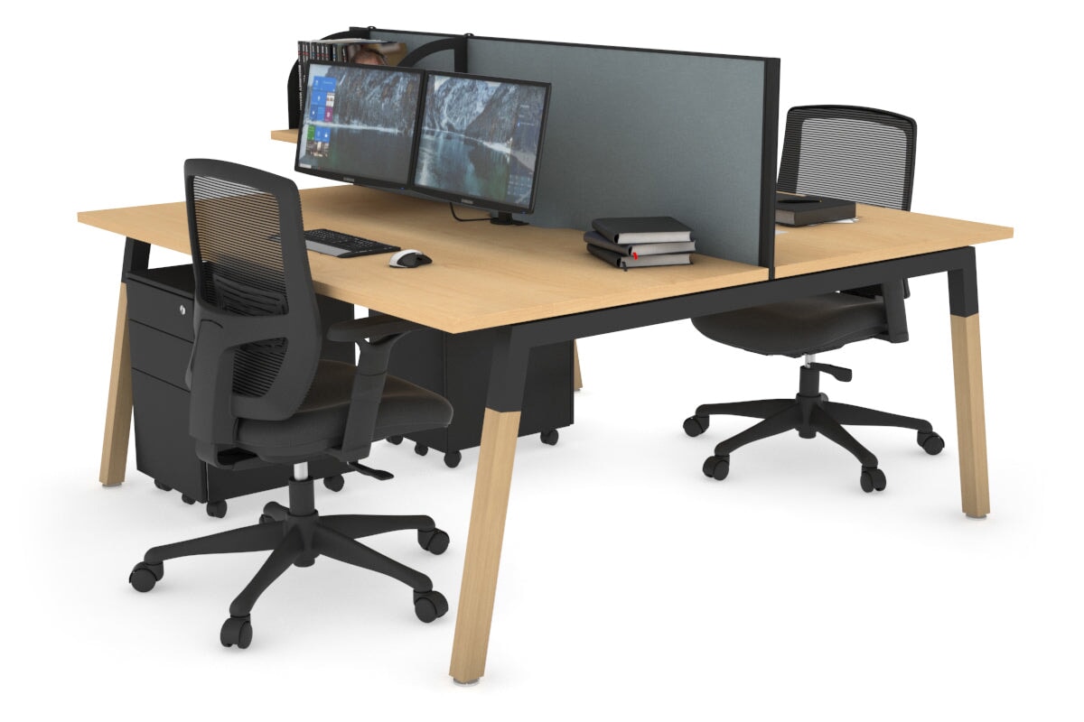 Quadro A Leg 2 Person Office Workstations - Wood Leg Cross Beam [1200L x 800W with Cable Scallop] Jasonl black leg maple cool grey (500H x 1200W)
