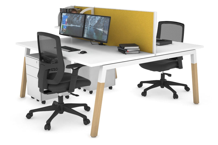 Quadro A Leg 2 Person Office Workstations - Wood Leg Cross Beam [1200L x 800W with Cable Scallop] Jasonl white leg white mustard yellow (500H x 1200W)