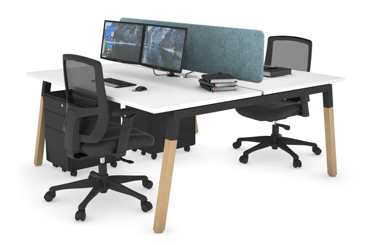 Quadro A Leg 2 Person Office Workstations - Wood Leg Cross Beam [1200L x 800W with Cable Scallop] Jasonl black leg white blue echo panel (400H x 1200W)