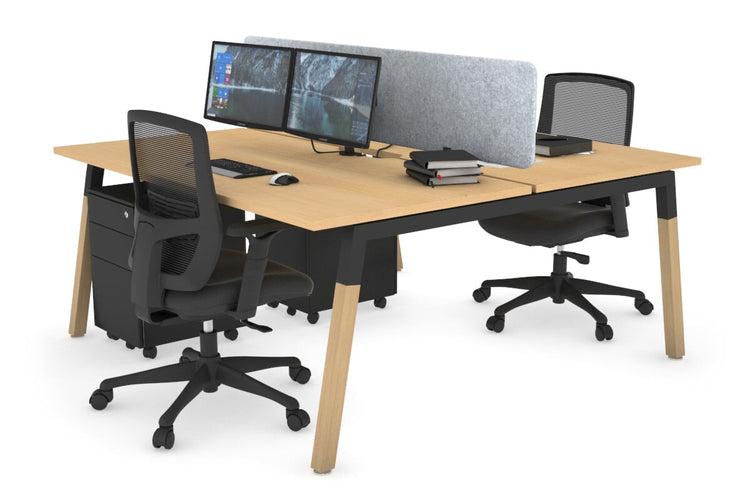 Quadro A Leg 2 Person Office Workstations - Wood Leg Cross Beam [1200L x 800W with Cable Scallop] Jasonl black leg maple light grey echo panel (400H x 1200W)