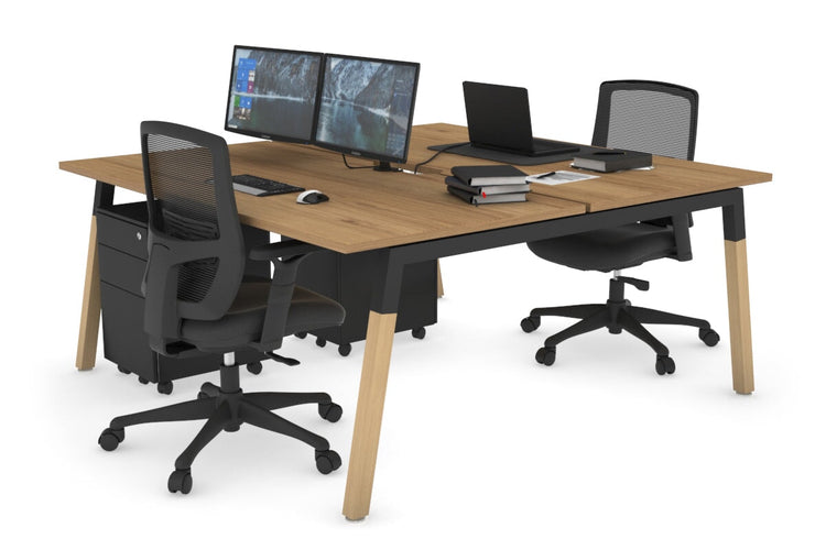 Quadro A Leg 2 Person Office Workstations - Wood Leg Cross Beam [1200L x 800W with Cable Scallop] Jasonl black leg salvage oak none