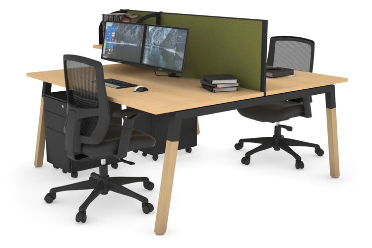 Quadro A Leg 2 Person Office Workstations - Wood Leg Cross Beam [1200L x 800W with Cable Scallop] Jasonl black leg maple green moss (500H x 1200W)
