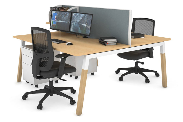 Quadro A Leg 2 Person Office Workstations - Wood Leg Cross Beam [1200L x 800W with Cable Scallop] Jasonl white leg maple cool grey (500H x 1200W)