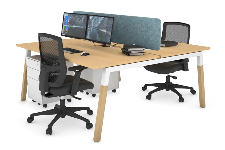 Quadro A Leg 2 Person Office Workstations - Wood Leg Cross Beam [1200L x 800W with Cable Scallop] Jasonl white leg maple blue echo panel (400H x 1200W)