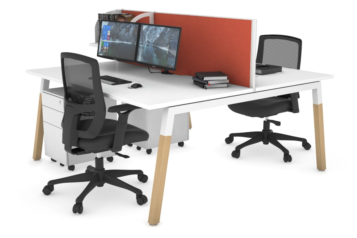 Quadro A Leg 2 Person Office Workstations - Wood Leg Cross Beam [1200L x 800W with Cable Scallop] Jasonl white leg white orange squash (500H x 1200W)