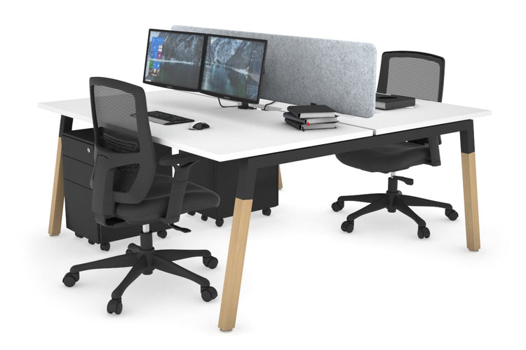 Quadro A Leg 2 Person Office Workstations - Wood Leg Cross Beam [1200L x 800W with Cable Scallop] Jasonl black leg white light grey echo panel (400H x 1200W)