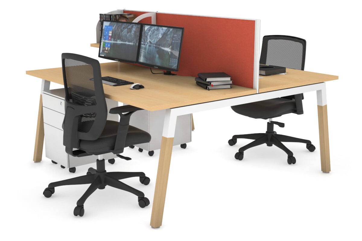 Quadro A Leg 2 Person Office Workstations - Wood Leg Cross Beam [1200L x 800W with Cable Scallop] Jasonl white leg maple orange squash (500H x 1200W)