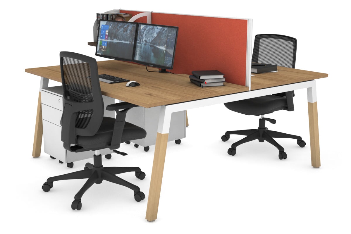 Quadro A Leg 2 Person Office Workstations - Wood Leg Cross Beam [1200L x 800W with Cable Scallop] Jasonl white leg salvage oak orange squash (500H x 1200W)
