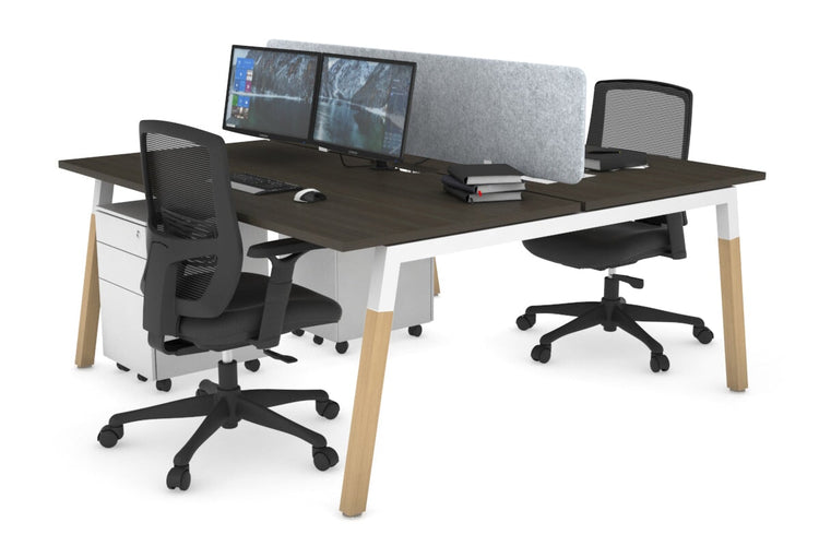 Quadro A Leg 2 Person Office Workstations - Wood Leg Cross Beam [1200L x 800W with Cable Scallop] Jasonl white leg dark oak light grey echo panel (400H x 1200W)