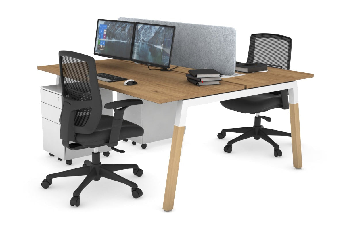 Quadro A Leg 2 Person Office Workstations - Wood Leg Cross Beam [1400L x 700W] Jasonl white leg salvage oak light grey echo panel (400H x 1200W)