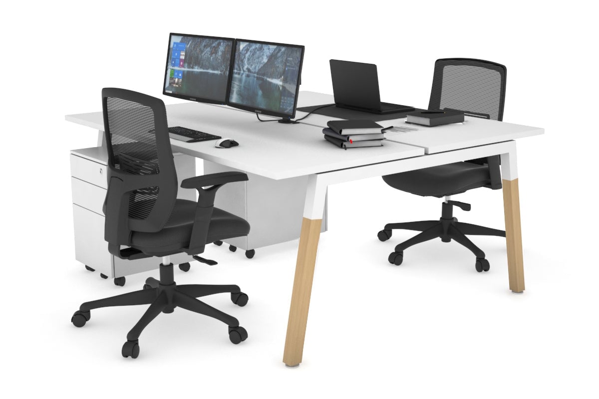 Quadro A Leg 2 Person Office Workstations - Wood Leg Cross Beam [1400L x 700W] Jasonl white leg white none