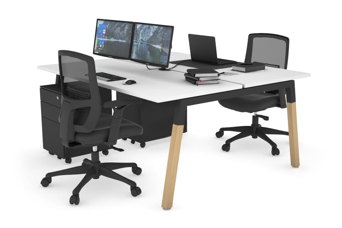 Quadro A Leg 2 Person Office Workstations - Wood Leg Cross Beam [1400L x 700W] Jasonl black leg white none