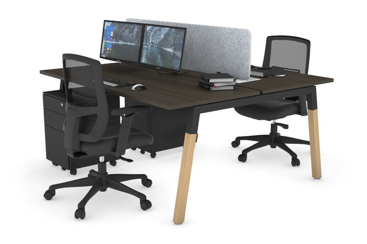 Quadro A Leg 2 Person Office Workstations - Wood Leg Cross Beam [1400L x 700W] Jasonl black leg dark oak light grey echo panel (400H x 1200W)