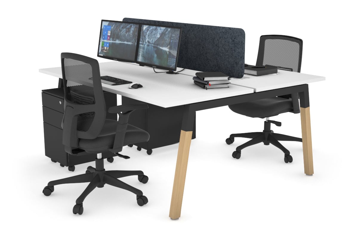 Quadro A Leg 2 Person Office Workstations - Wood Leg Cross Beam [1400L x 700W] Jasonl black leg white dark grey echo panel (400H x 1200W)