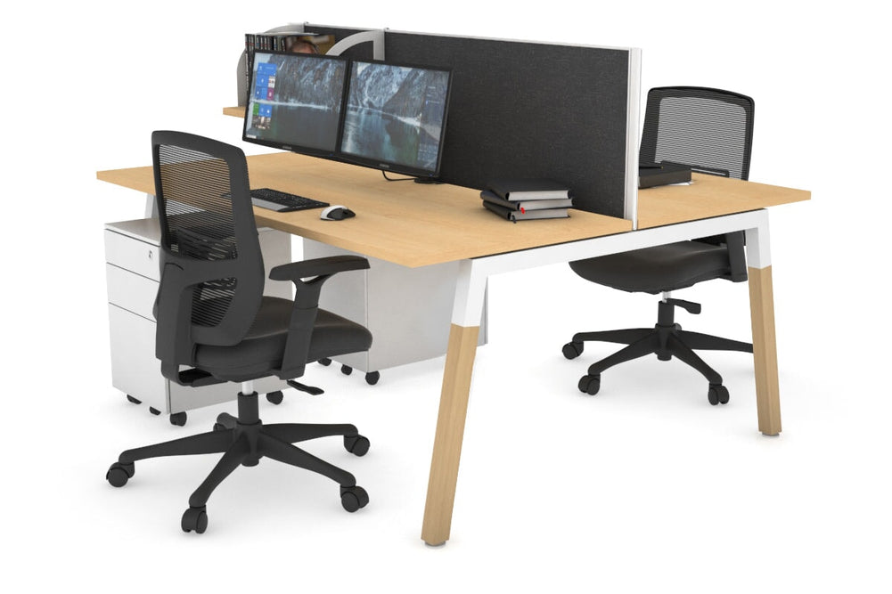 Quadro A Legs 2 Person Office Workstation - Wood Legs Cross Beam [1400L x 700W]-white leg maple moody charcoal (500H x 1400W)