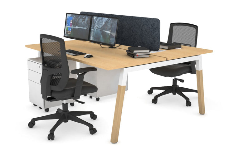 Quadro A Leg 2 Person Office Workstations - Wood Leg Cross Beam [1400L x 700W] Jasonl white leg maple dark grey echo panel (400H x 1200W)