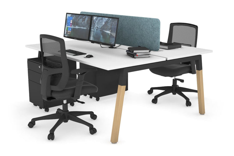 Quadro A Leg 2 Person Office Workstations - Wood Leg Cross Beam [1400L x 700W] Jasonl black leg white blue echo panel (400H x 1200W)