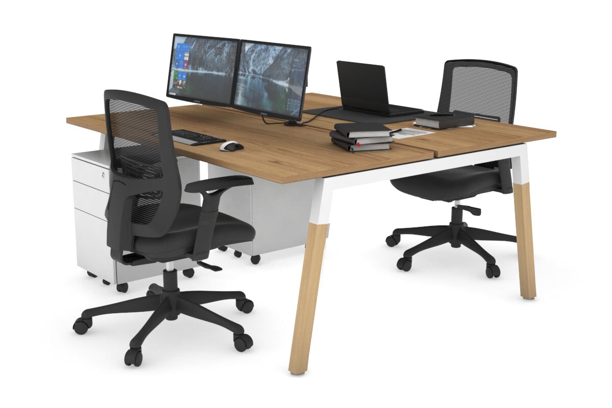 Quadro A Leg 2 Person Office Workstations - Wood Leg Cross Beam [1400L x 700W] Jasonl white leg salvage oak none