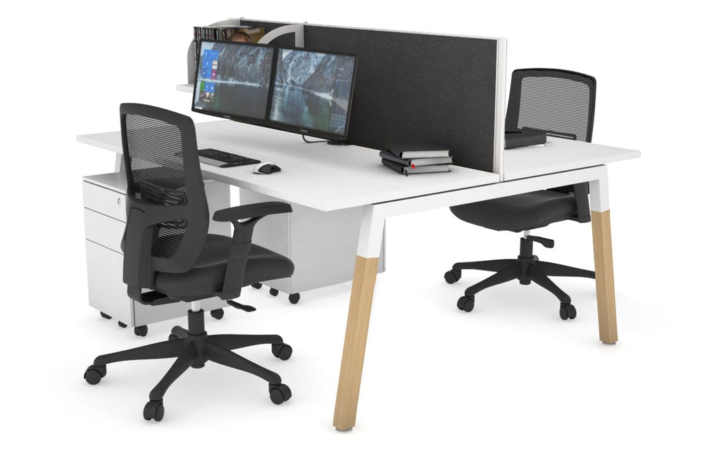 Quadro A Legs 2 Person Office Workstation - Wood Legs Cross Beam [1400L x 700W]-white leg white moody charcoal (500H x 1400W)