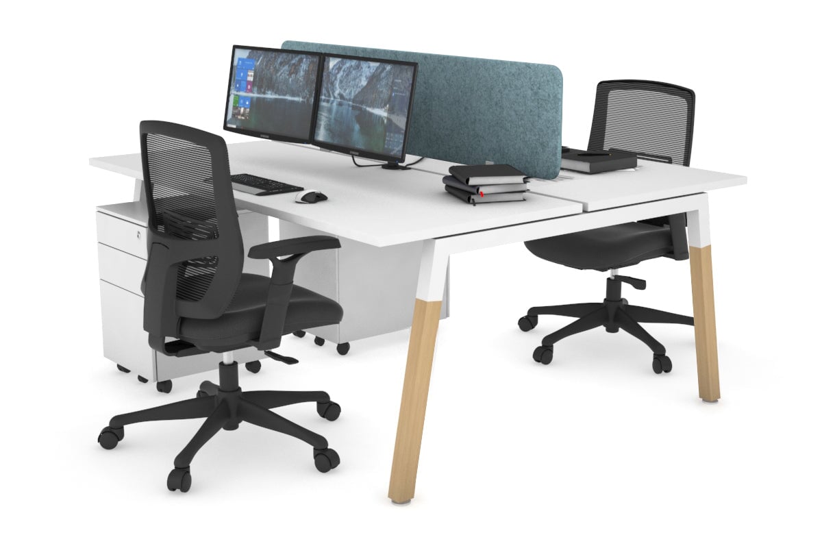 Quadro A Leg 2 Person Office Workstations - Wood Leg Cross Beam [1400L x 700W] Jasonl white leg white blue echo panel (400H x 1200W)