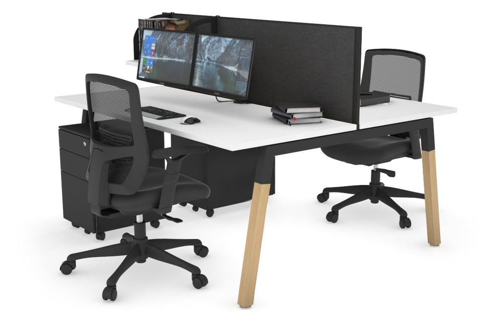 Quadro A Legs 2 Person Office Workstation - Wood Legs Cross Beam [1400L x 700W]-black leg white moody charcoal (500H x 1400W)