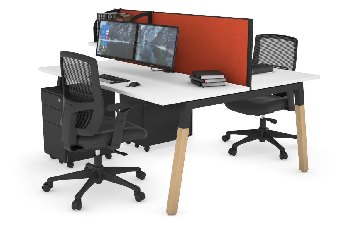 Quadro A Leg 2 Person Office Workstations - Wood Leg Cross Beam [1400L x 700W] Jasonl black leg white orange squash (500H x 1400W)