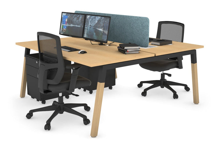 Quadro A Leg 2 Person Office Workstations - Wood Leg Cross Beam [1400L x 800W with Cable Scallop] Jasonl black leg maple blue echo panel (400H x 1200W)