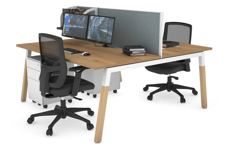Quadro A Leg 2 Person Office Workstations - Wood Leg Cross Beam [1400L x 800W with Cable Scallop] Jasonl white leg salvage oak cool grey (500H x 1400W)