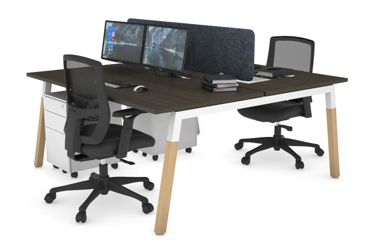 Quadro A Leg 2 Person Office Workstations - Wood Leg Cross Beam [1400L x 800W with Cable Scallop] Jasonl white leg dark oak dark grey echo panel (400H x 1200W)