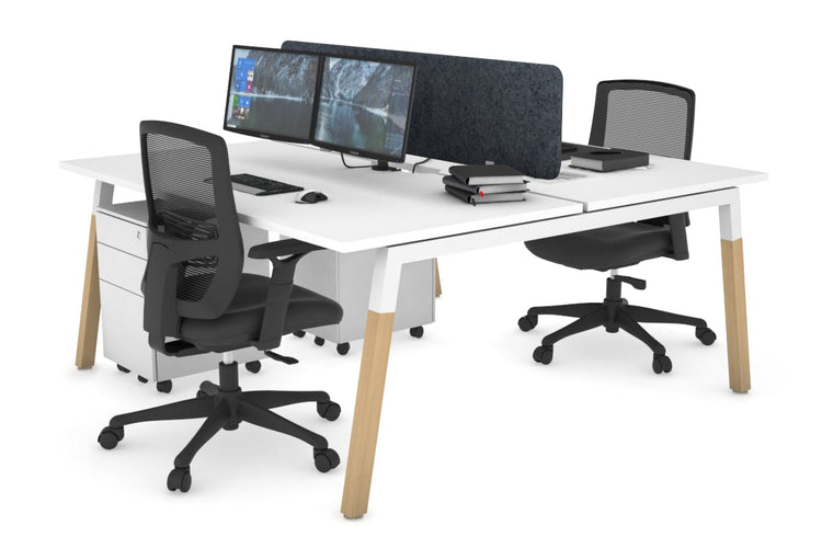 Quadro A Leg 2 Person Office Workstations - Wood Leg Cross Beam [1400L x 800W with Cable Scallop] Jasonl white leg white dark grey echo panel (400H x 1200W)