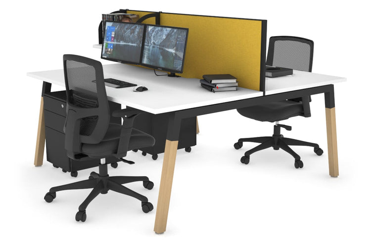 Quadro A Leg 2 Person Office Workstations - Wood Leg Cross Beam [1400L x 800W with Cable Scallop] Jasonl black leg white mustard yellow (500H x 1400W)