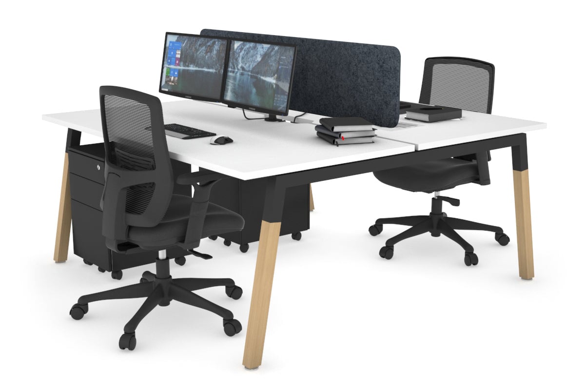 Quadro A Leg 2 Person Office Workstations - Wood Leg Cross Beam [1400L x 800W with Cable Scallop] Jasonl black leg white dark grey echo panel (400H x 1200W)