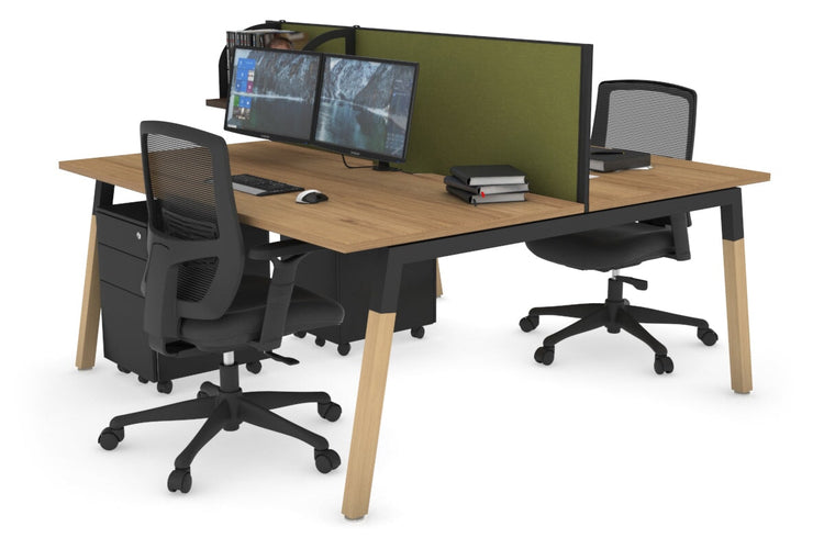 Quadro A Leg 2 Person Office Workstations - Wood Leg Cross Beam [1400L x 800W with Cable Scallop] Jasonl black leg salvage oak green moss (500H x 1400W)