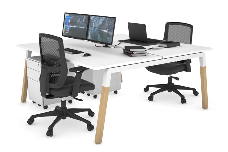 Quadro A Leg 2 Person Office Workstations - Wood Leg Cross Beam [1400L x 800W with Cable Scallop] Jasonl white leg white none