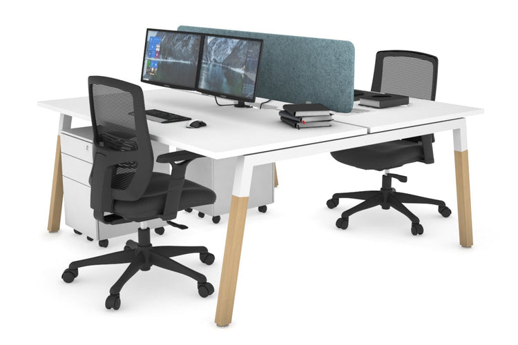 Quadro A Leg 2 Person Office Workstations - Wood Leg Cross Beam [1400L x 800W with Cable Scallop] Jasonl white leg white blue echo panel (400H x 1200W)