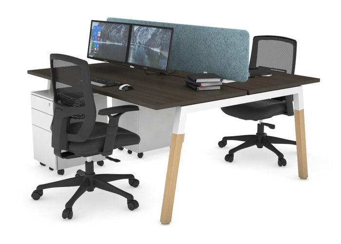 Quadro A Leg 2 Person Office Workstations - Wood Leg Cross Beam [1600L x 700W] Jasonl white leg dark oak blue echo panel (400H x 1600W)
