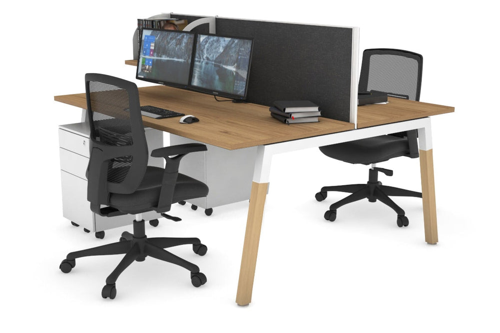 Quadro A Legs 2 Person Office Workstation - Wood Legs Cross Beam [1600L x 700W]-white leg salvage oak moody charcoal (500H x 1600W)