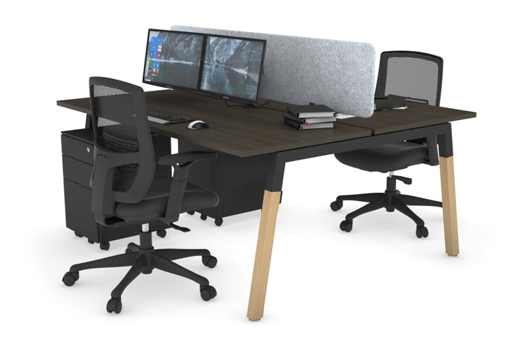 Quadro A Leg 2 Person Office Workstations - Wood Leg Cross Beam [1600L x 700W] Jasonl black leg dark oak light grey echo panel (400H x 1600W)