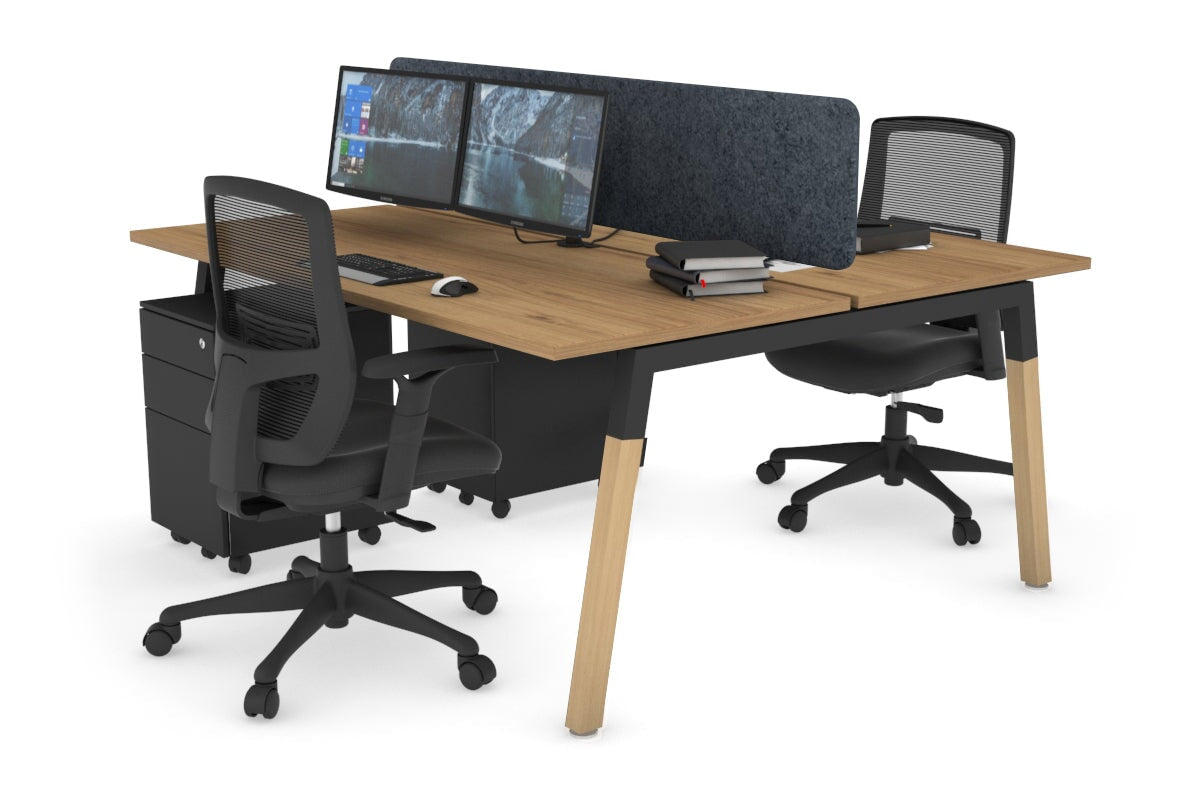 Quadro A Leg 2 Person Office Workstations - Wood Leg Cross Beam [1600L x 700W] Jasonl black leg salvage oak dark grey echo panel (400H x 1600W)
