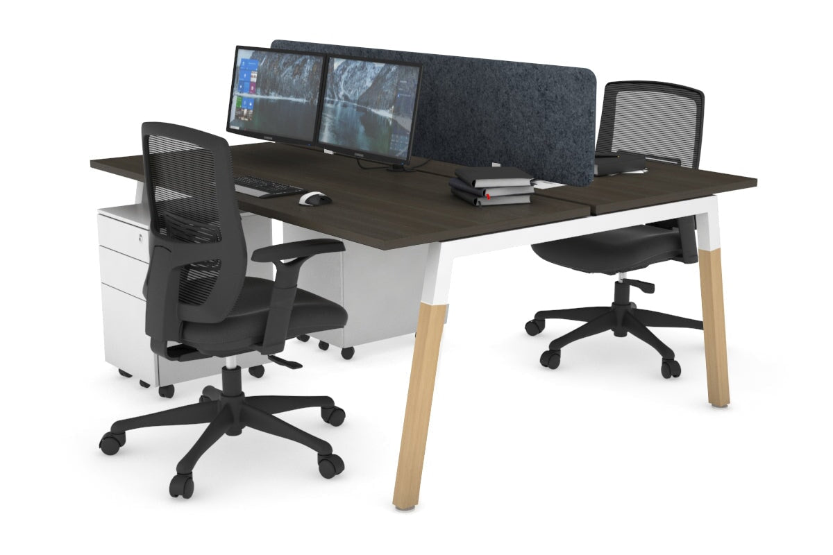 Quadro A Leg 2 Person Office Workstations - Wood Leg Cross Beam [1600L x 700W] Jasonl white leg dark oak dark grey echo panel (400H x 1600W)